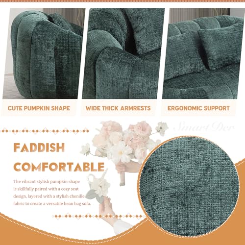 Oversized Chenille Emerald Bean Bag Sofa with Foam Filler and 2 Pillows X2165