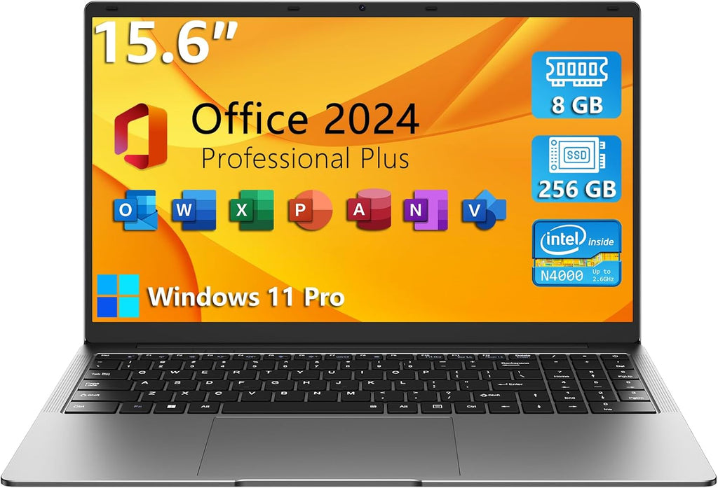15.6" Windows 11 Pro Laptop, 8GB RAM 256GB Storage, Intel Celeron N4000, Silver U1514