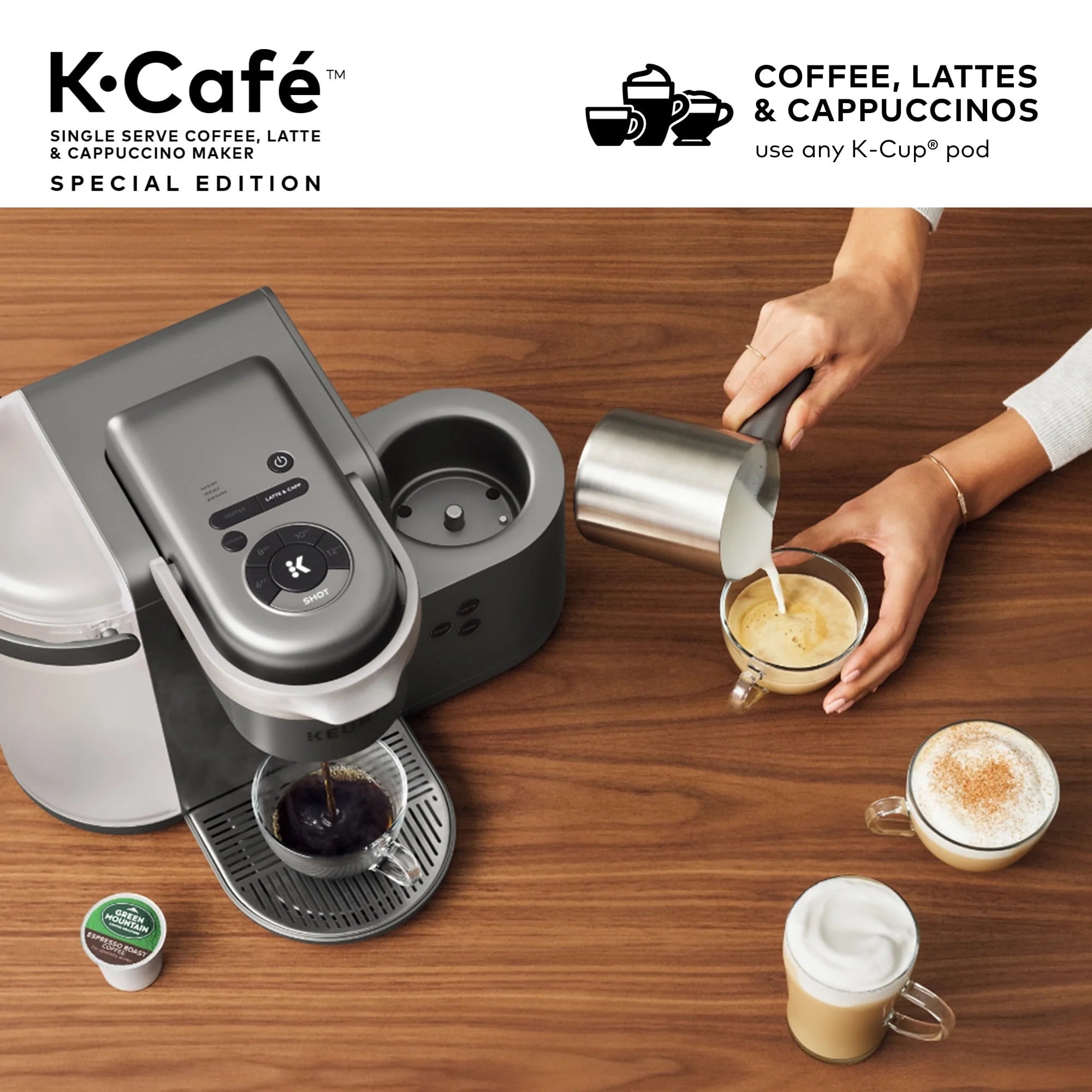 Single Serve K-Cup Pod Coffee, Latte and Cappuccino Maker, Nickel U967