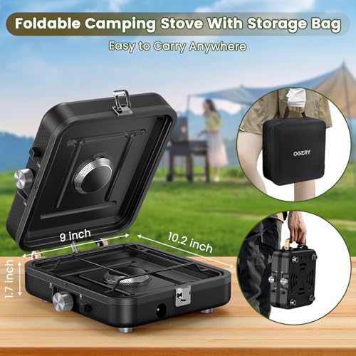 2-Burner Portable Propane Camp Stove with Griddle and Carrying Bag R360