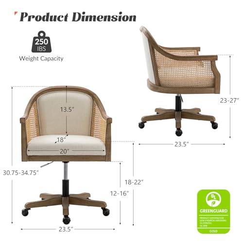 Ivory Rattan Desk Chair with Armrest M63183