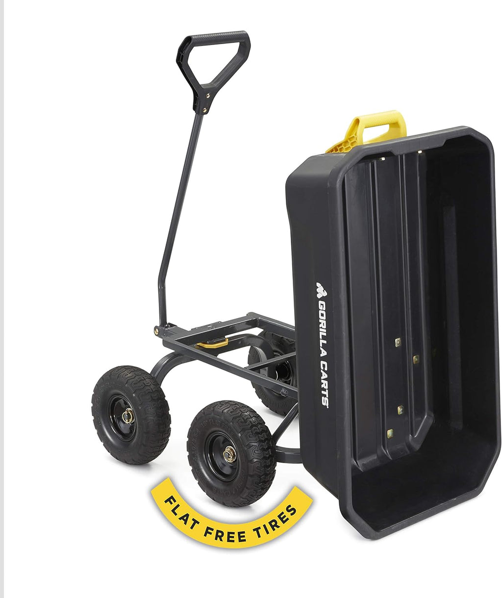 4 Cu. Ft. Poly Garden Dump Cart with No-Flat Tires, Black Q5284