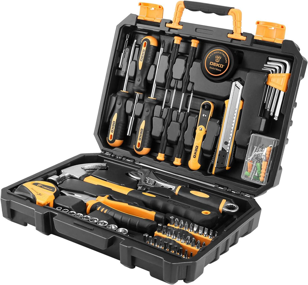 100 Piece Home Repair Tool Set with Plastic Tool Box Storage Y866