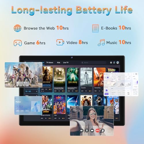 10.1 Inch Android 14 Tablet, Octa-Core, 64GB ROM, 8GB RAM, 128GB Expandable, Dual Camera, 5G WiFi, Bluetooth, FHD IPS Screen, 2 in 1 Tablet with Keyboard, Case, Stylus Q116400