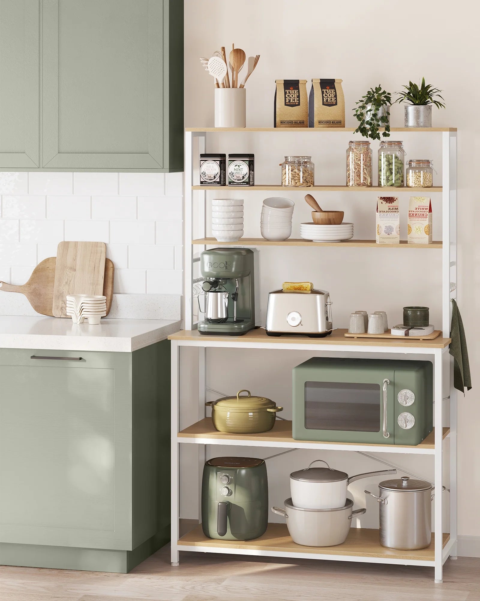Oak and White Microwave Stand with Storage Shelf T227953