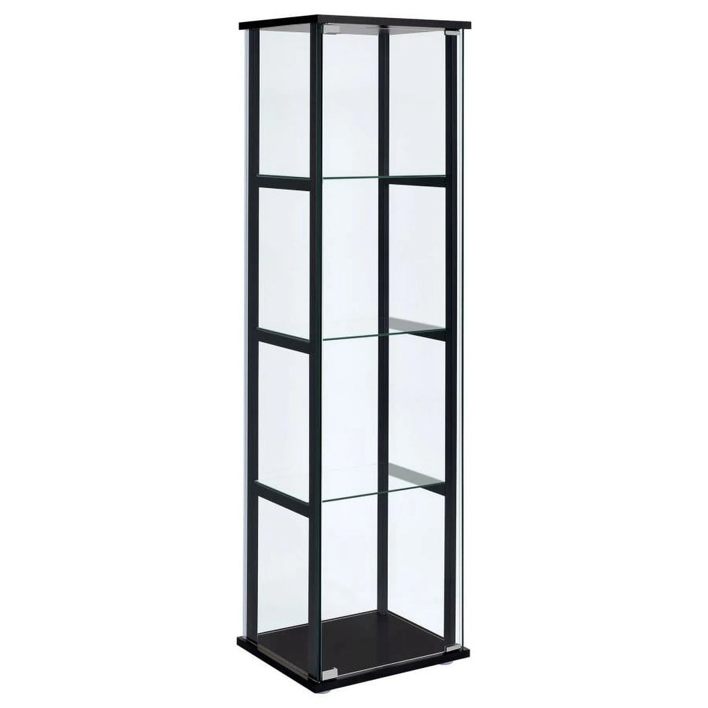 Black Wood Glass 4 Shelf Curio Cabinet J496