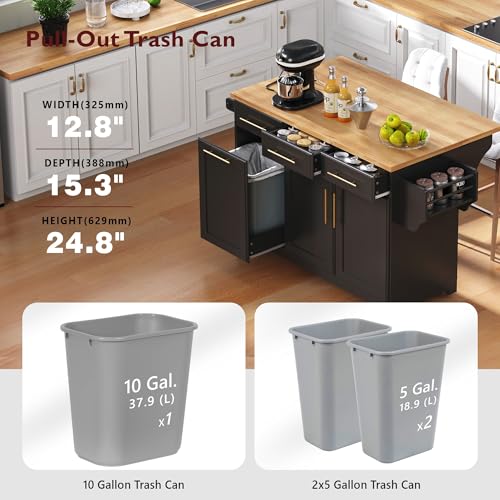 Black Kitchen Island with Storage and Drop Leaf V237420