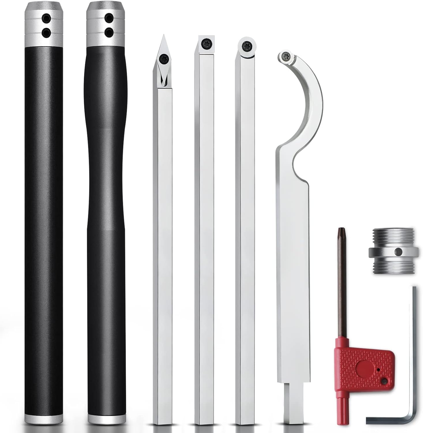 Carbide Lathe Turning Tools with Removable Handle and Adjustable Connector including Swan Neck Hollower, Rougher, Finisher Q2497
