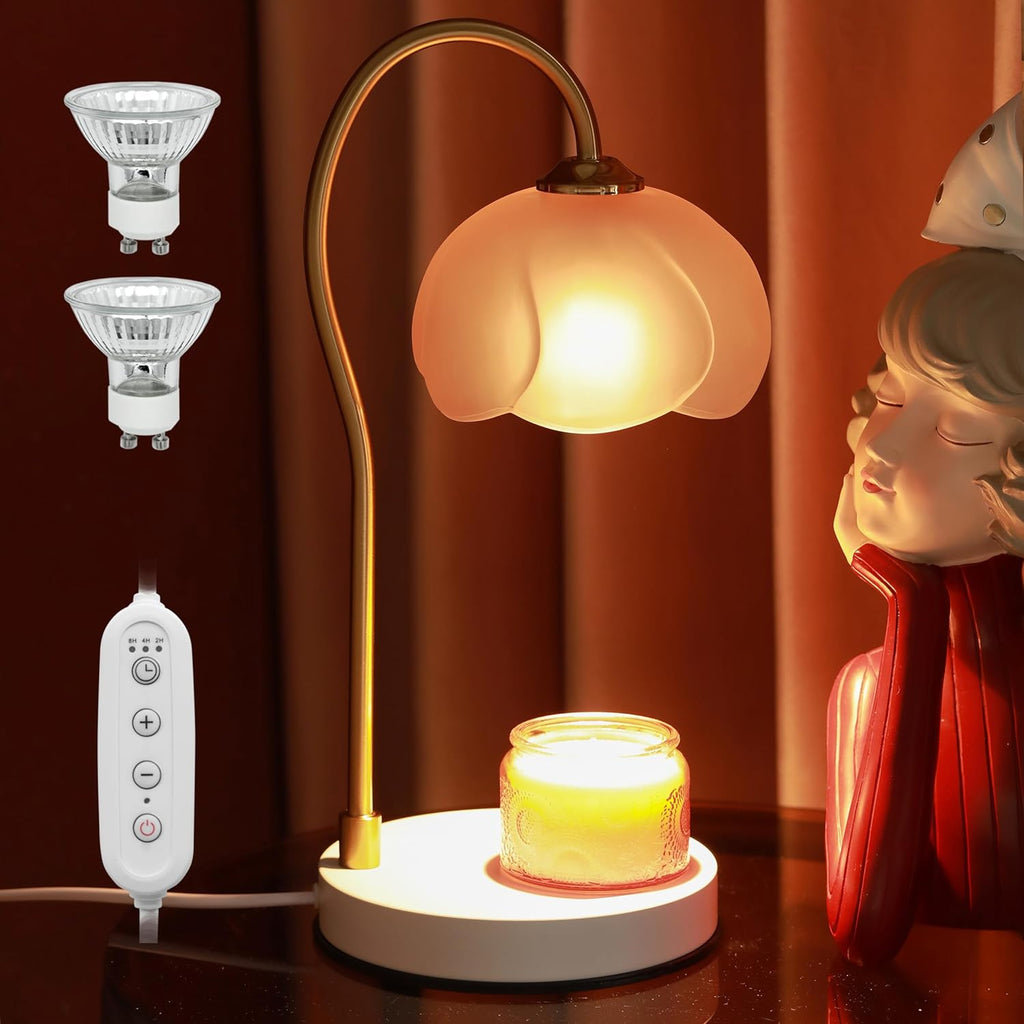 Candle Warmer Lamp with Timer & Dimmer, Electric for Large Jar Candles, 3 Wick Candle, with 2 Bulbs F397