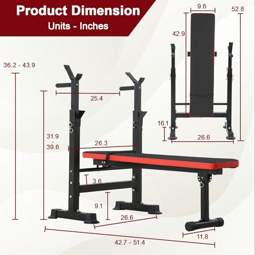 Adjustable Weight Bench with Squat Rack 660lbs Foldable K541