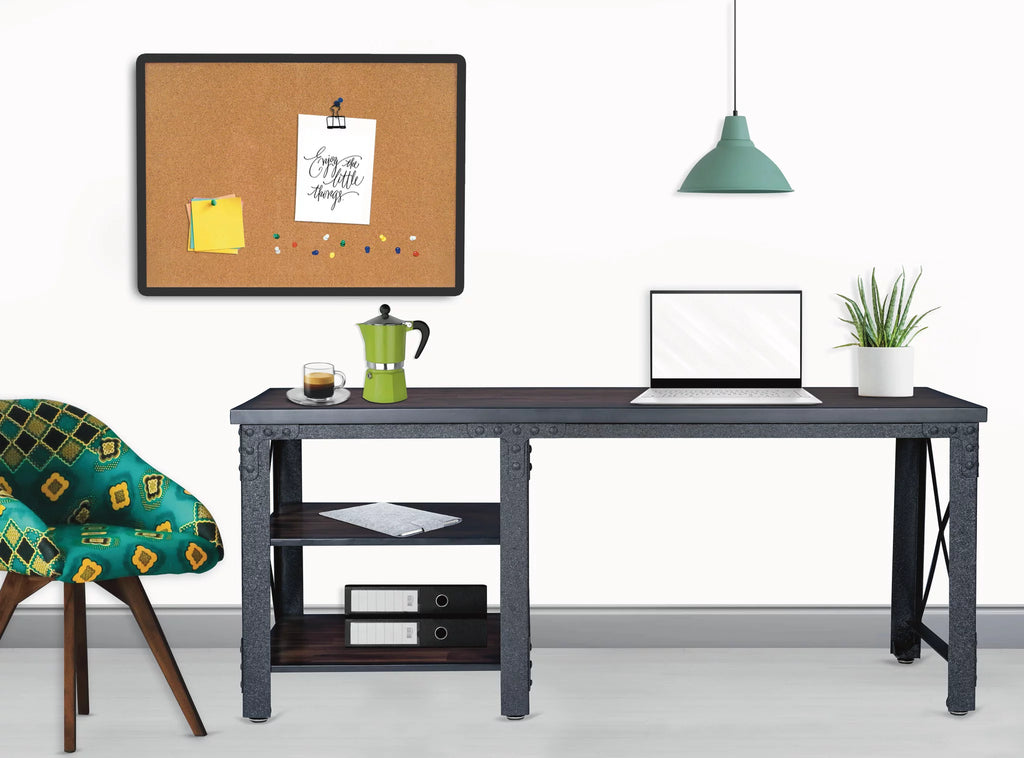 72" Industrial Metal & Wood Desk with Shelves F133866