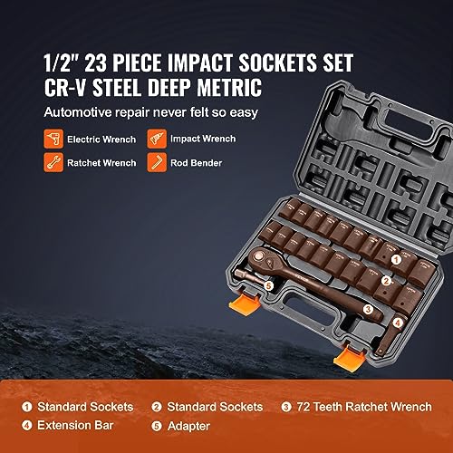 23 Piece SAE Metric Cr-V Alloy Steel Impact Socket Set with Storage Case X901535