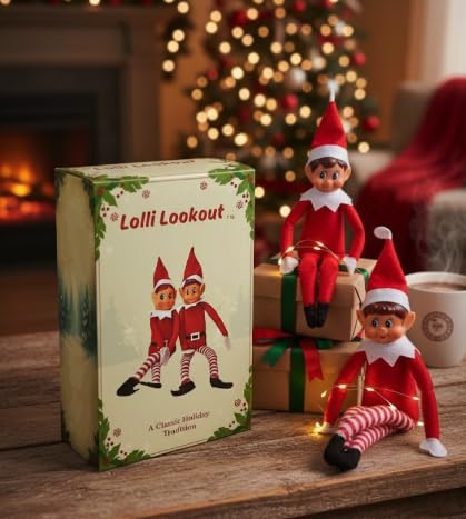 Set of 2 Red Plush Elf Figurines, 14 Inch I1872