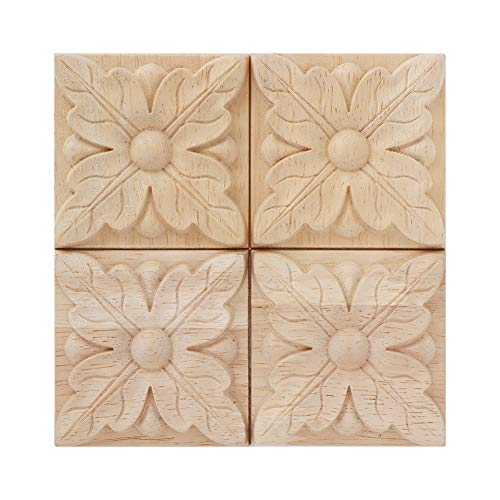 4pcs Square Wood Appliques J198538