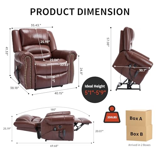 Brown Faux Leather Power Lift Recliner Chair with Massage and Heat O952