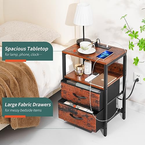LED Night Stand with Fabric Drawers and Storage Shelf A52281