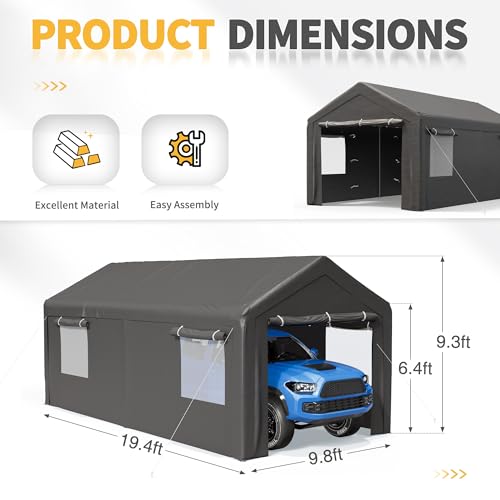 Grey 10x20 ft Heavy Duty Carport with Removable Sidewalls M567076