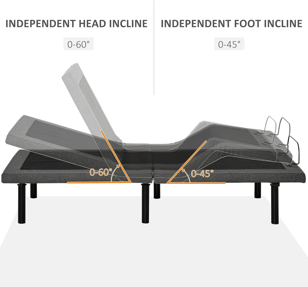 Gray Twin XL Adjustable Bed Frame with Wireless Remote O14256
