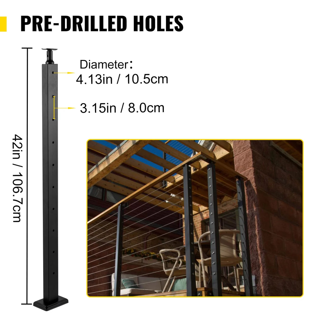 Black Stainless Steel Handrail Post 42 x 1.97 x 1.97" V369