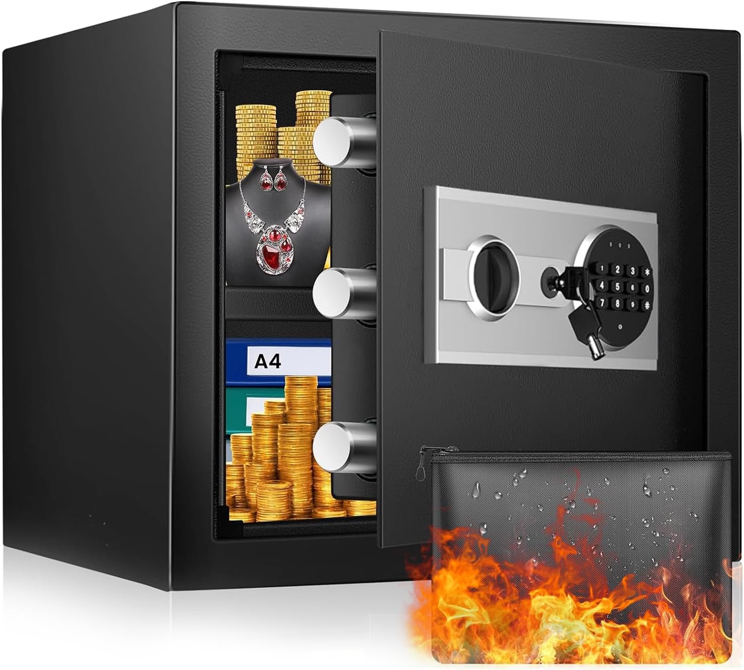 1.5 Cu ft Fireproof Waterproof Digital Home Safe Box with Detachable Shelf D538429