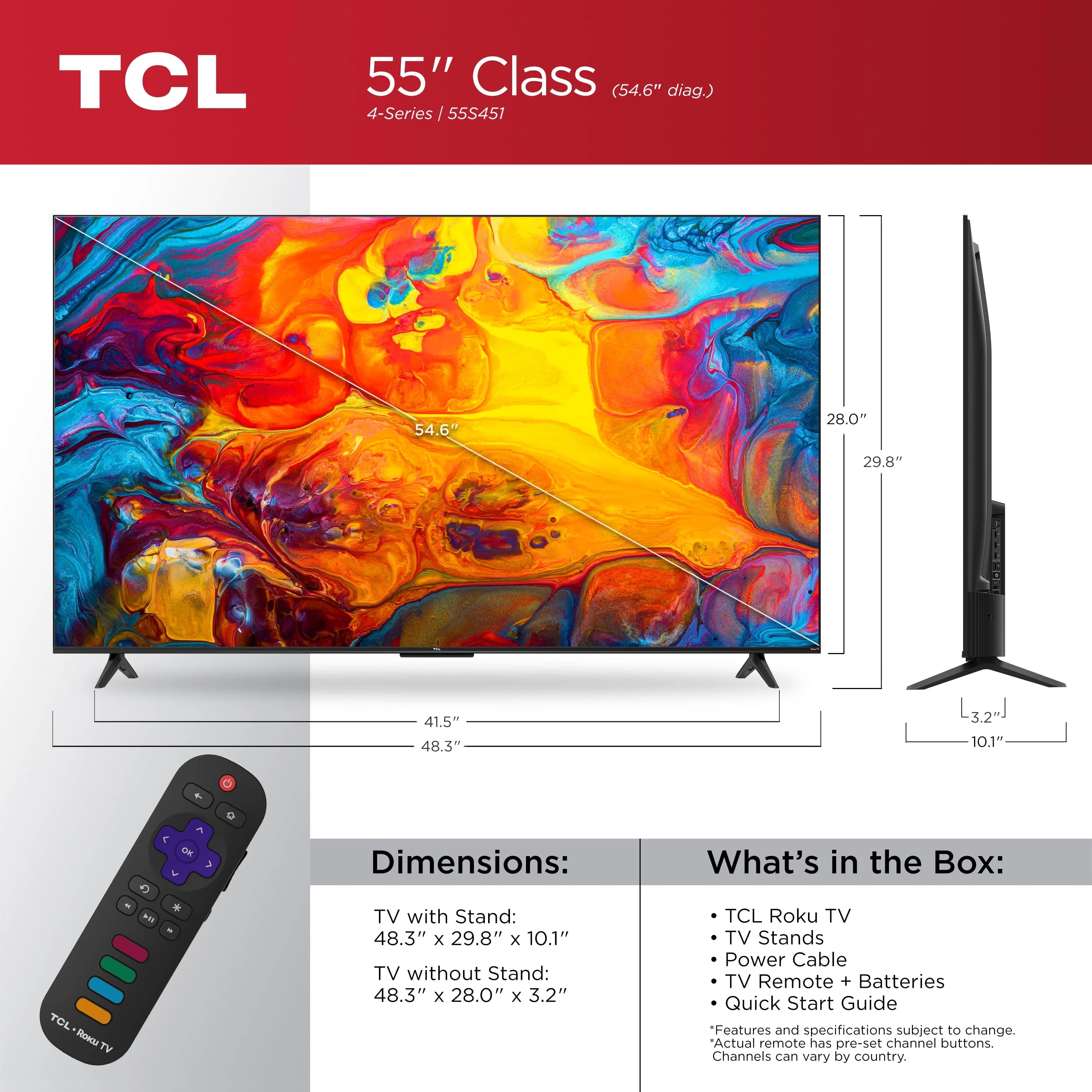 55 Class 4K UHD HDR Smart Roku TV S826770