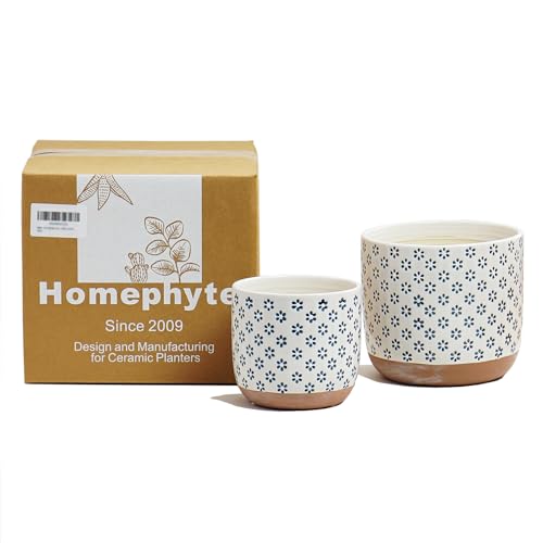 Set of 2 Ceramic Stoneware Plant Pots with Drainage Hole B563273