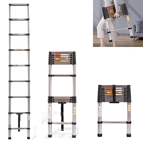 Compact 20FT Aluminum Telescoping Extension Ladder with 2 Detachable Roof Hooks X1210