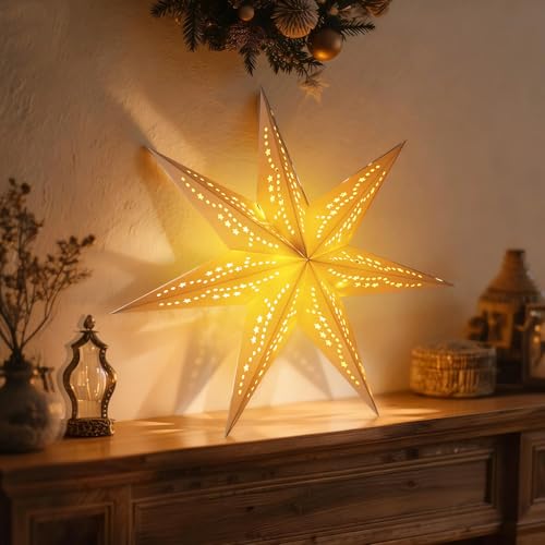 5Pcs Christmas Paper Snowflake Lanterns with LED Lights White Beige Khaki U504519