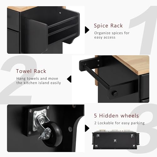 Black Kitchen Island with Storage and Drop Leaf V237420