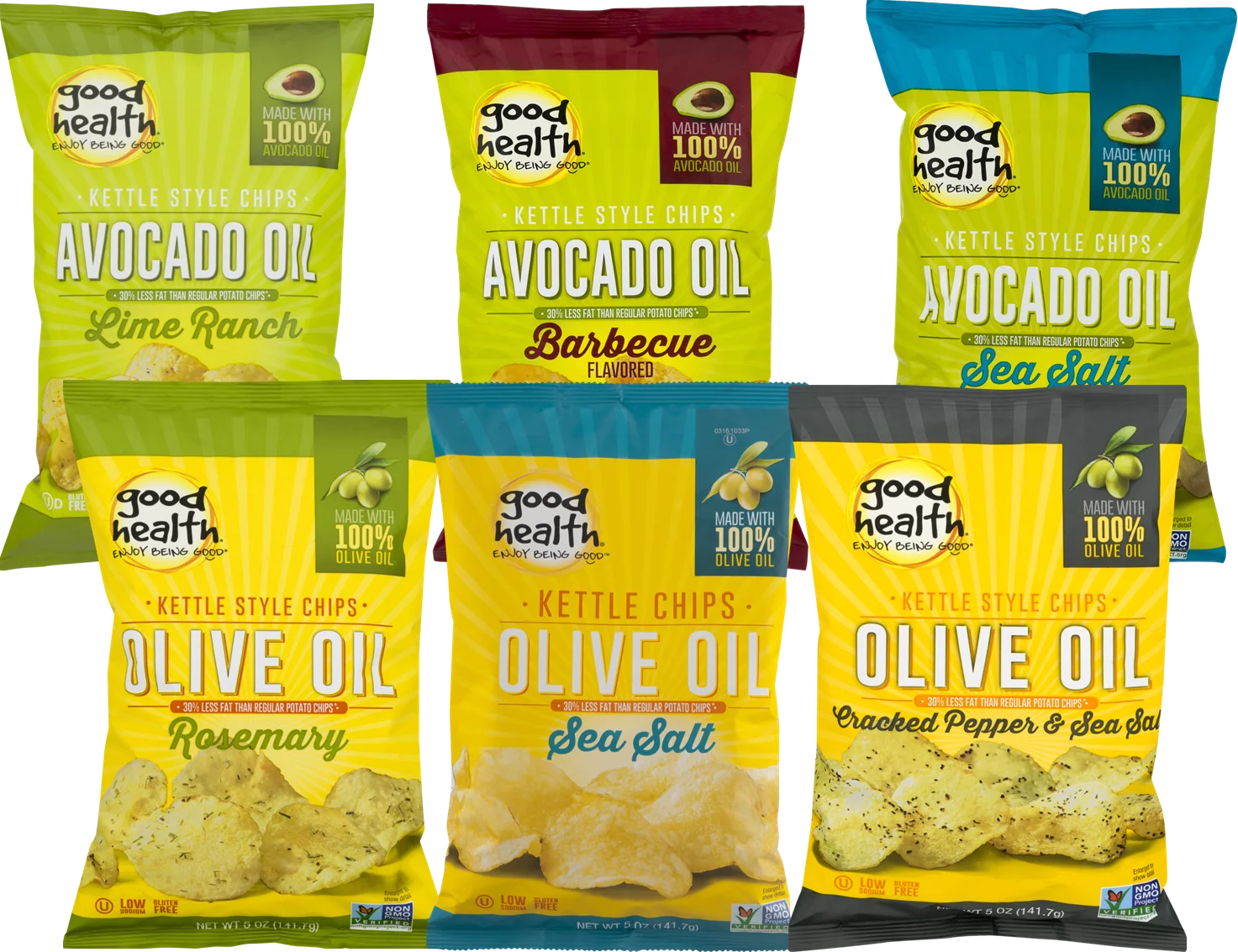 Avocado Oil & Olive Oil Kettle Potato Chips Variety 6-Pack, 5 oz. Bags F200