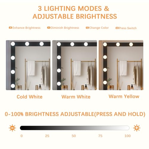 White Vanity Desk with Lighted Mirror and Chair, 5 Drawers Vanity Table Set with LED Cabinet & Storage Bag I703283