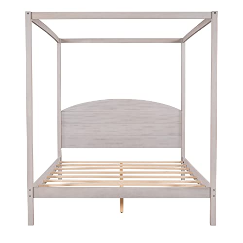Grey Wash Full Size Canopy Platform Bed Frame N42343