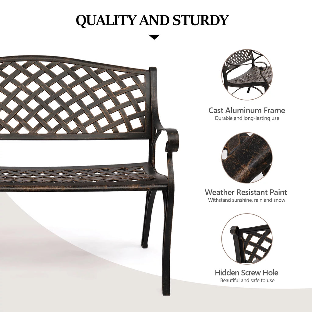 Bronze Patio Garden Bench with Cast Iron Cast Aluminum Frame B27045