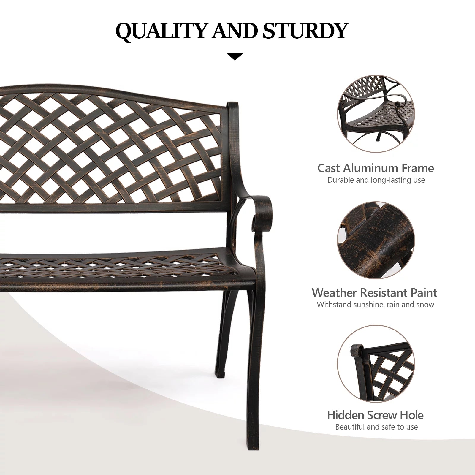 Bronze Patio Garden Bench with Cast Iron Cast Aluminum Frame B27045