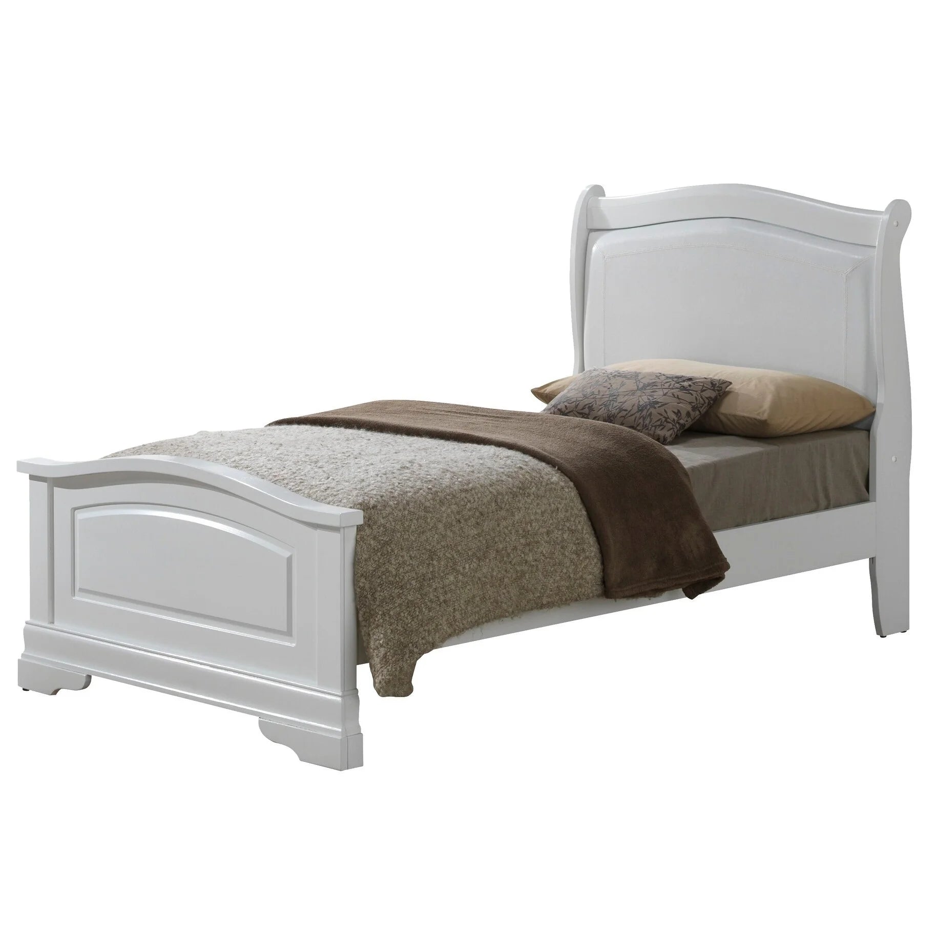 Antique White King Faux Leather and Wood Bed L589