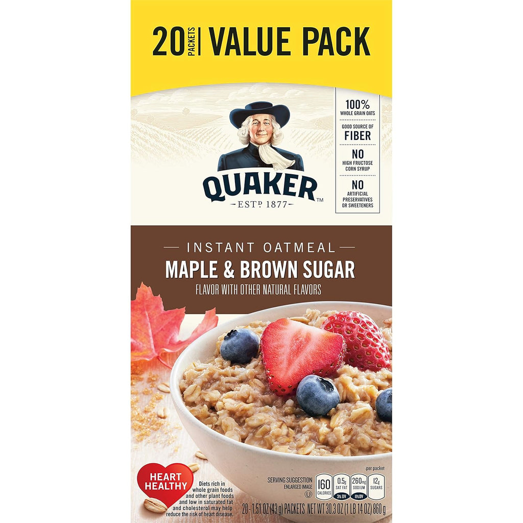 Maple & Brown Sugar Instant Oatmeal, 20 Count, 1.51 oz Packets A54113
