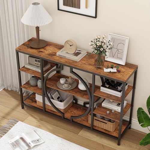 Rustic Brown 47" Industrial Console Table with 4 Tier Wooden Shelves M3053