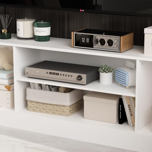 White Entertainment Center with Bookshelves and Doors 81.1"W x 11.8"D x 70.9"H G3246