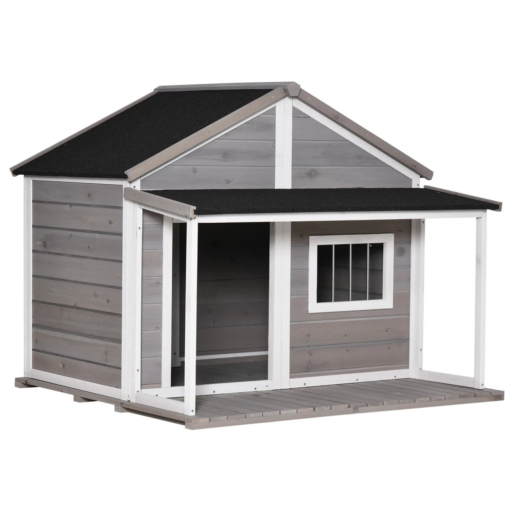 Grey Wooden Outdoor Dog House with Asphalt Roof Z52755