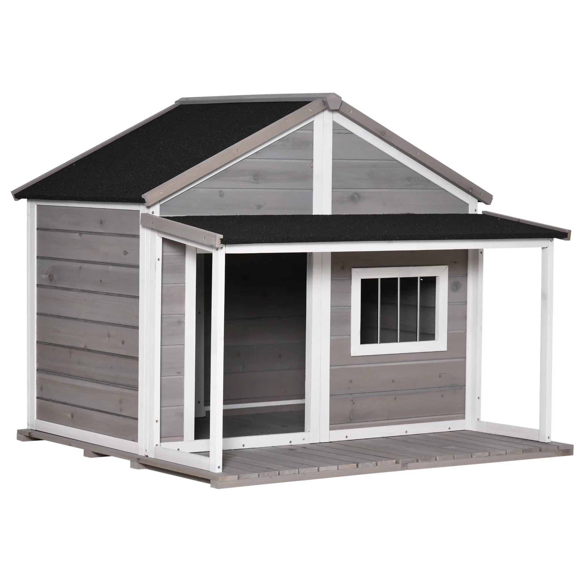 Grey Wooden Outdoor Dog House with Asphalt Roof Z52755