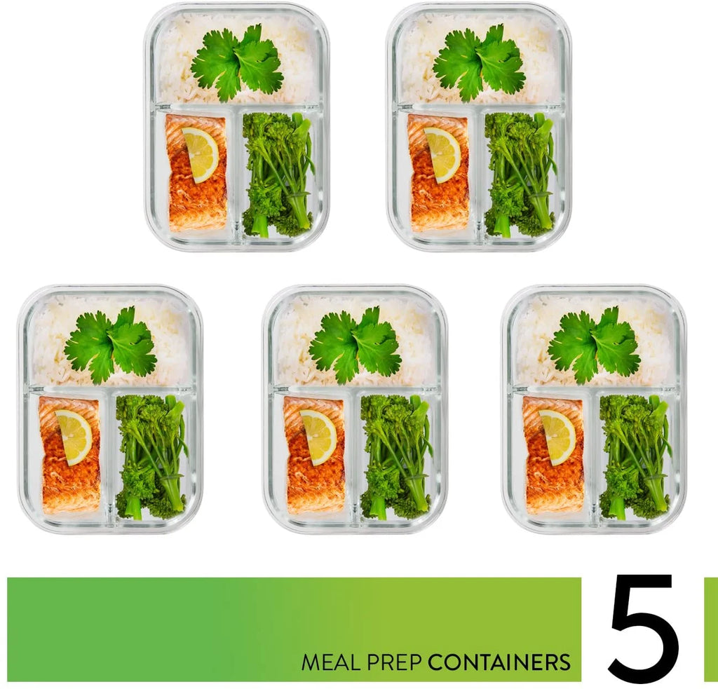5 Packs 3 Compartments 34 Oz Glass Food Storage Containers B944409
