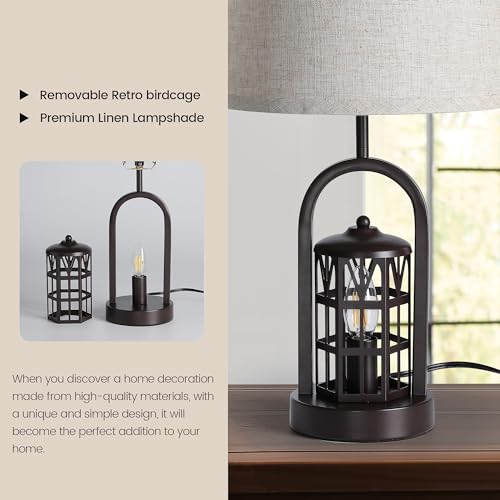23" Rustic Table Lamp Set of 2 with Night Light, Brown T698