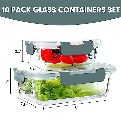 10 Pack Glass Meal Prep Containers with Lids J3816