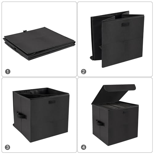 7-inch Vinyl Record Storage Box, Nylon Foldable Set of 2 with Lid and Handle T858