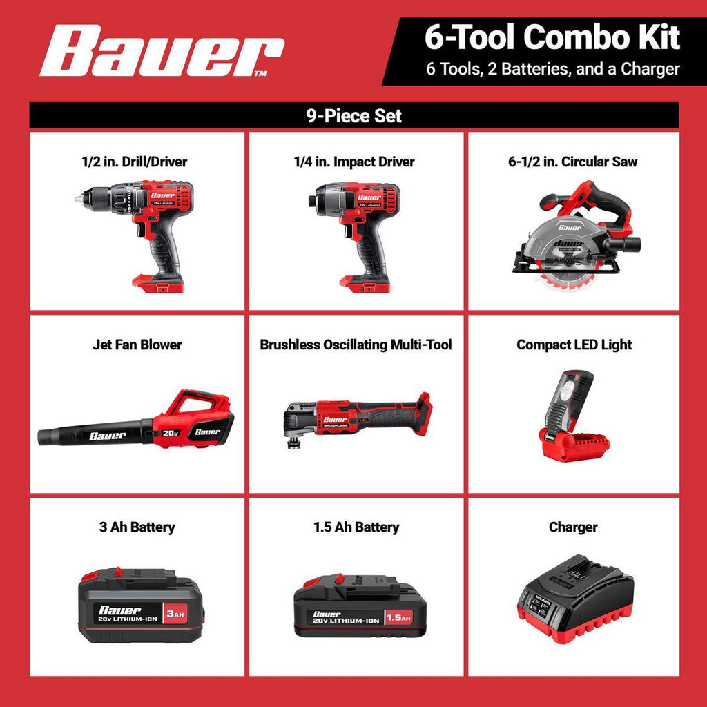 20V Cordless 6-Tool Combo Kit with 3 Ah Battery and 1.5 Ah Battery Z502