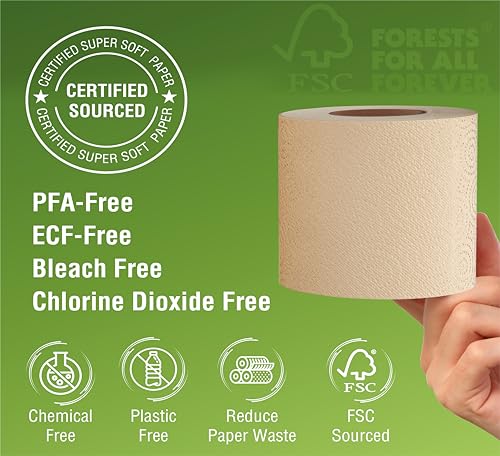 Bamboo Toilet Paper, 3PLY 300 Sheets, Unbleached, Brown S352857