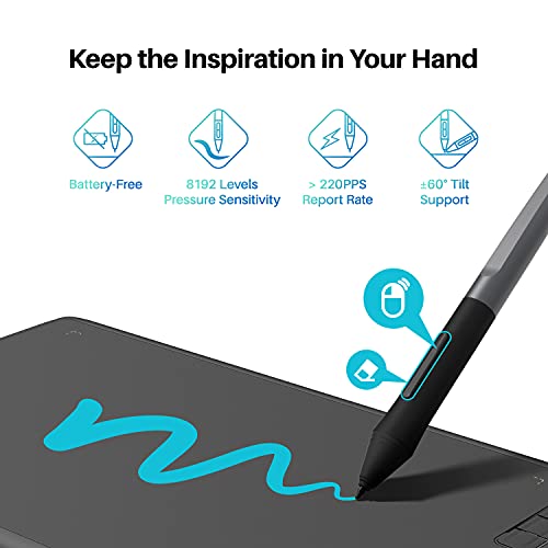 Graphics Tablet with Battery-Free Stylus 8192 Pressure Sensitive Black S37559