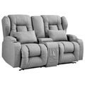 Beige Manual Reclining Loveseat Sofa with Console and Cup Holders A942