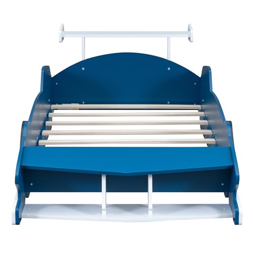 Yellow Twin Size Car-Shaped Wooden Platform Bed with Wheels Y931239