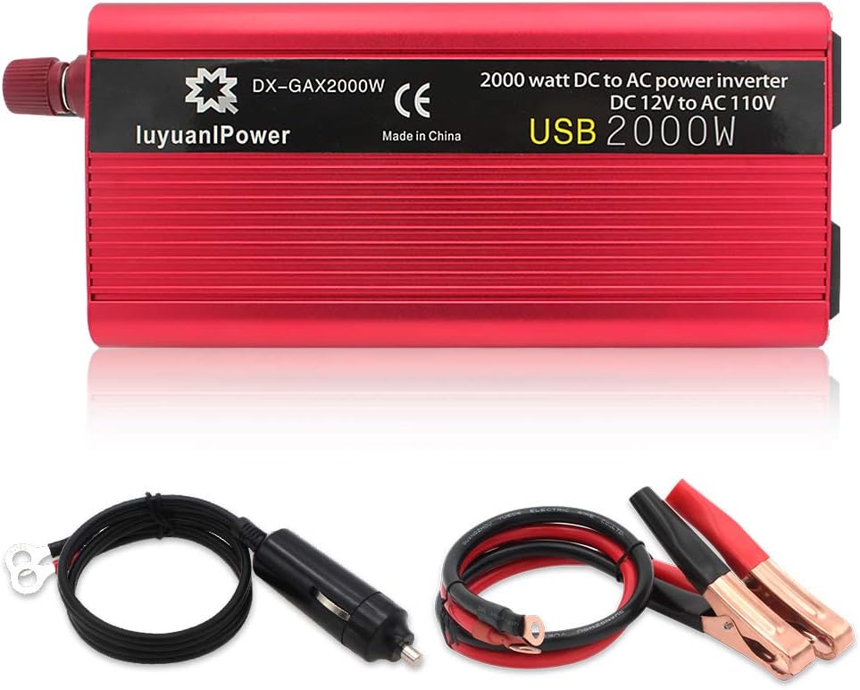 1200W DC to AC 12V to 110V Car Power Inverter with 3.1A USB and Battery Clips W33366